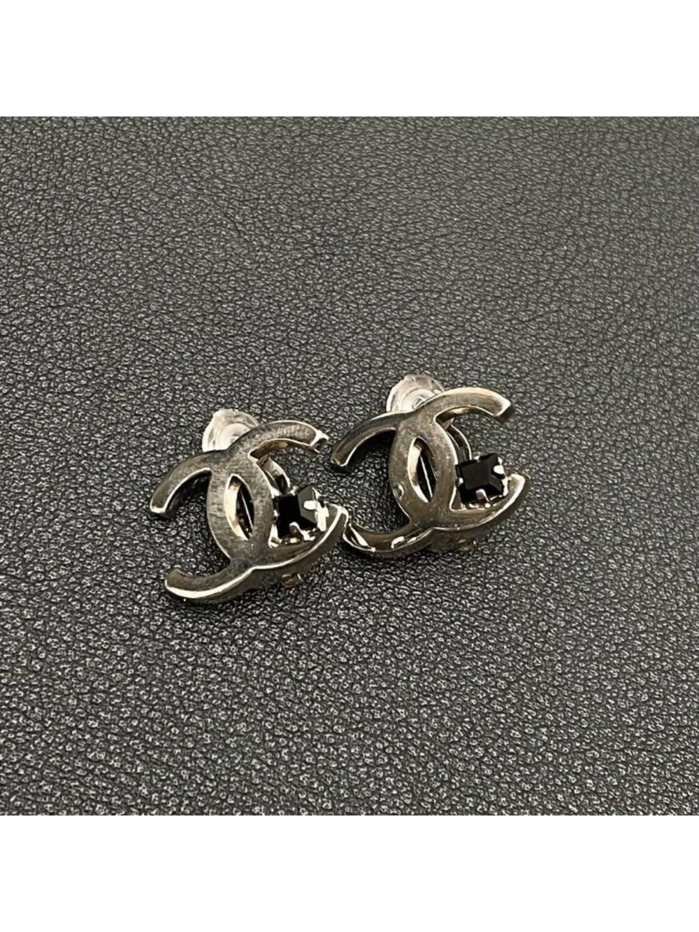 Chanel CC Logo Earrings Icon Silver Black Coco